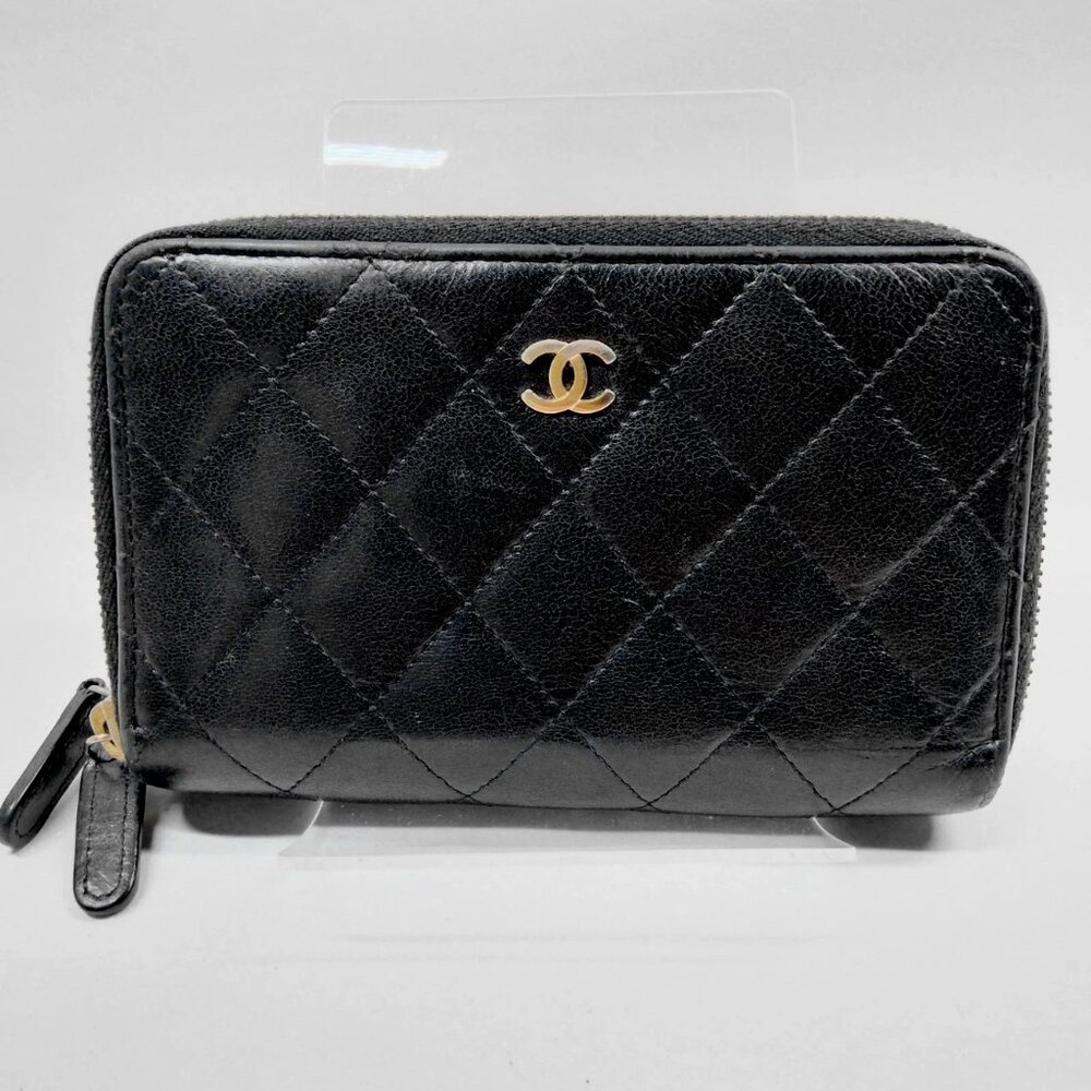 $1995 Authentic CHANEL Made in ITALY Women's Black Leather Double Zipper Wallet
